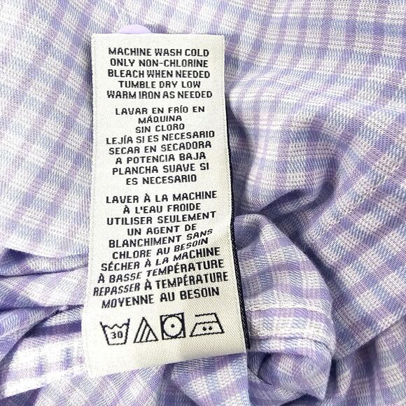Duchamp Slim Fit Gingham Dress Shirt Purple Size 16.5/L - Picture 7 of 7